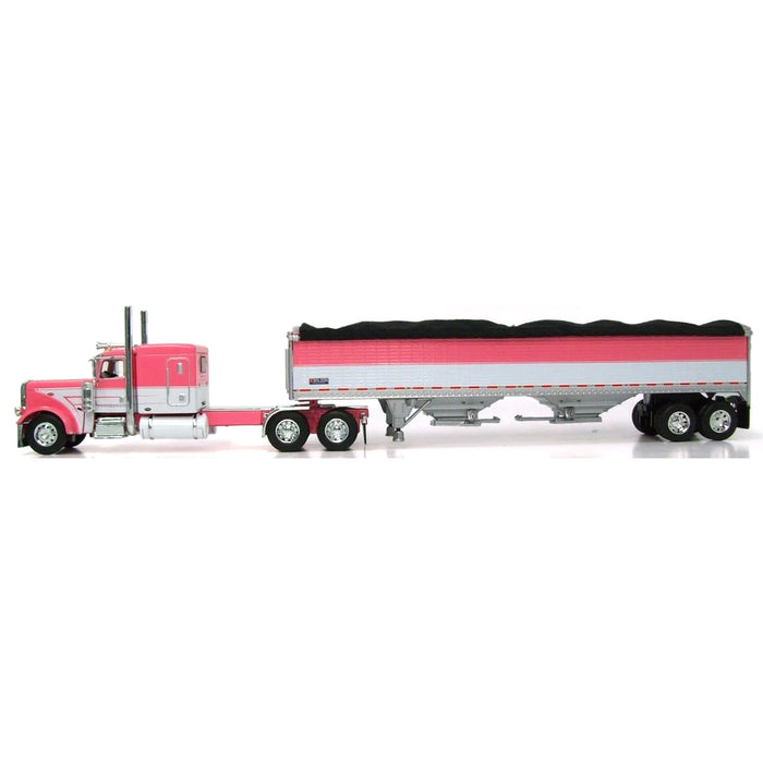 1/64 Pink & White Peterbilt 389 63in Flattop with 43ft Wilson Pacesetter Grain Trailer, DCP by First Gear
