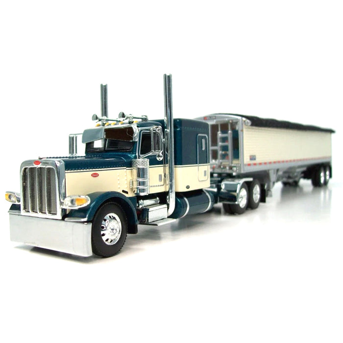 1/64 Teal & Cream Peterbilt 389 63in Flattop with 43ft Wilson Pacesetter Grain Trailer, DCP by First Gear