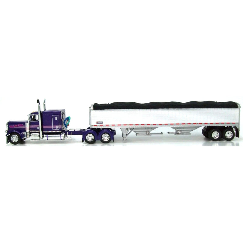 1/64 Peterbilt 389 Semi Truck with 43ft Wilson Pacesetter Grain Trailer, Purple & Pink, DCP by First Gear