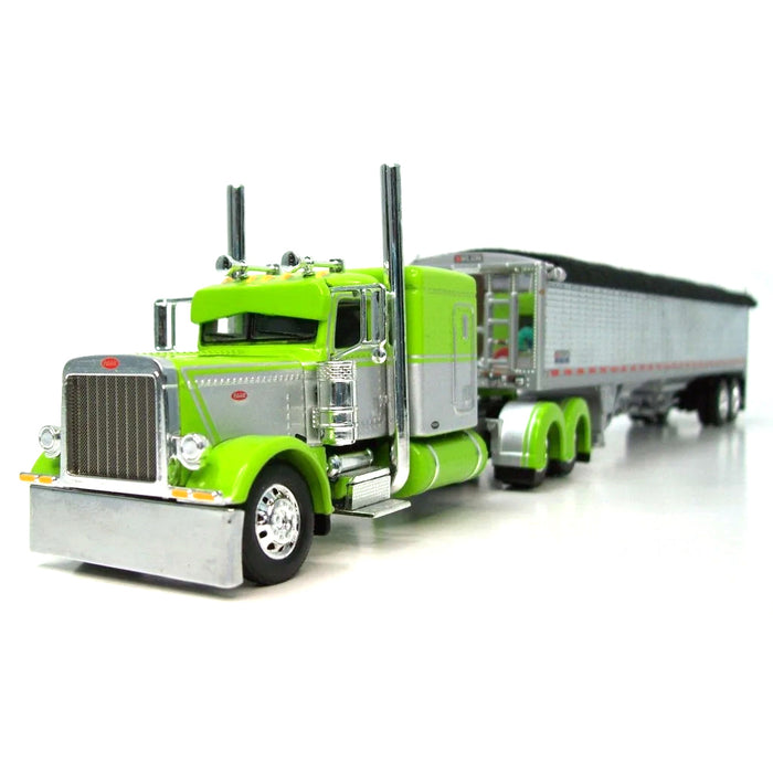 1/64 Lime Green & Silver Peterbilt 389 63in Flattop with 43ft Wilson Pacesetter Grain Trailer, DCP by First Gear
