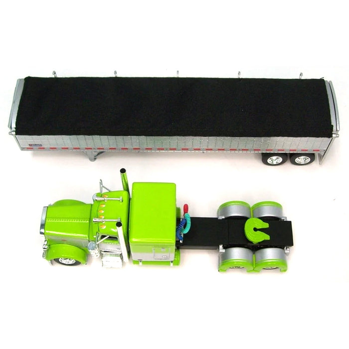 1/64 Lime Green & Silver Peterbilt 389 63in Flattop with 43ft Wilson Pacesetter Grain Trailer, DCP by First Gear