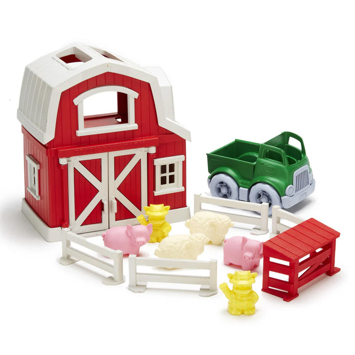 Green Toys Farm Playset with Barn, Pickup Truck, Animals & Fences