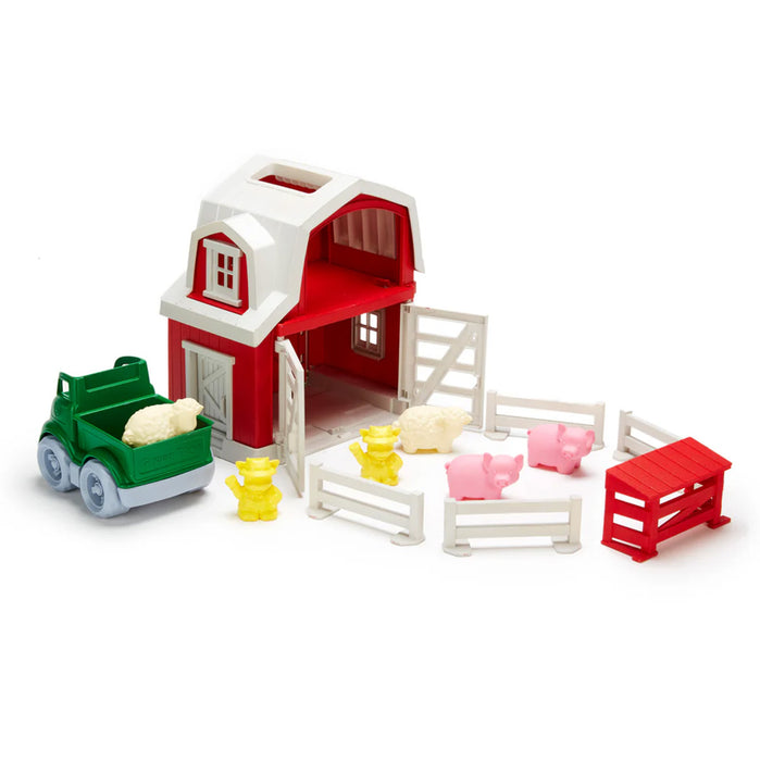 Green Toys Farm Playset with Barn, Pickup Truck, Animals & Fences