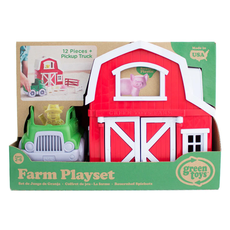 Green Toys Farm Playset with Barn, Pickup Truck, Animals & Fences