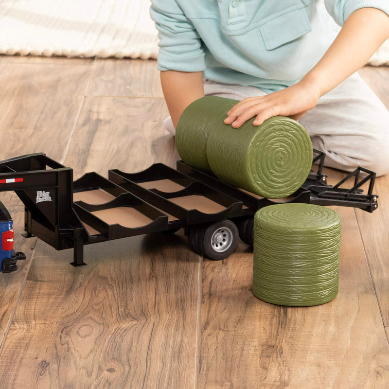 (B&D) 1/16 ERTL Big Farm Blue Chevrolet Pickup Truck with Trailer & 6 Round Bales - Damaged Item