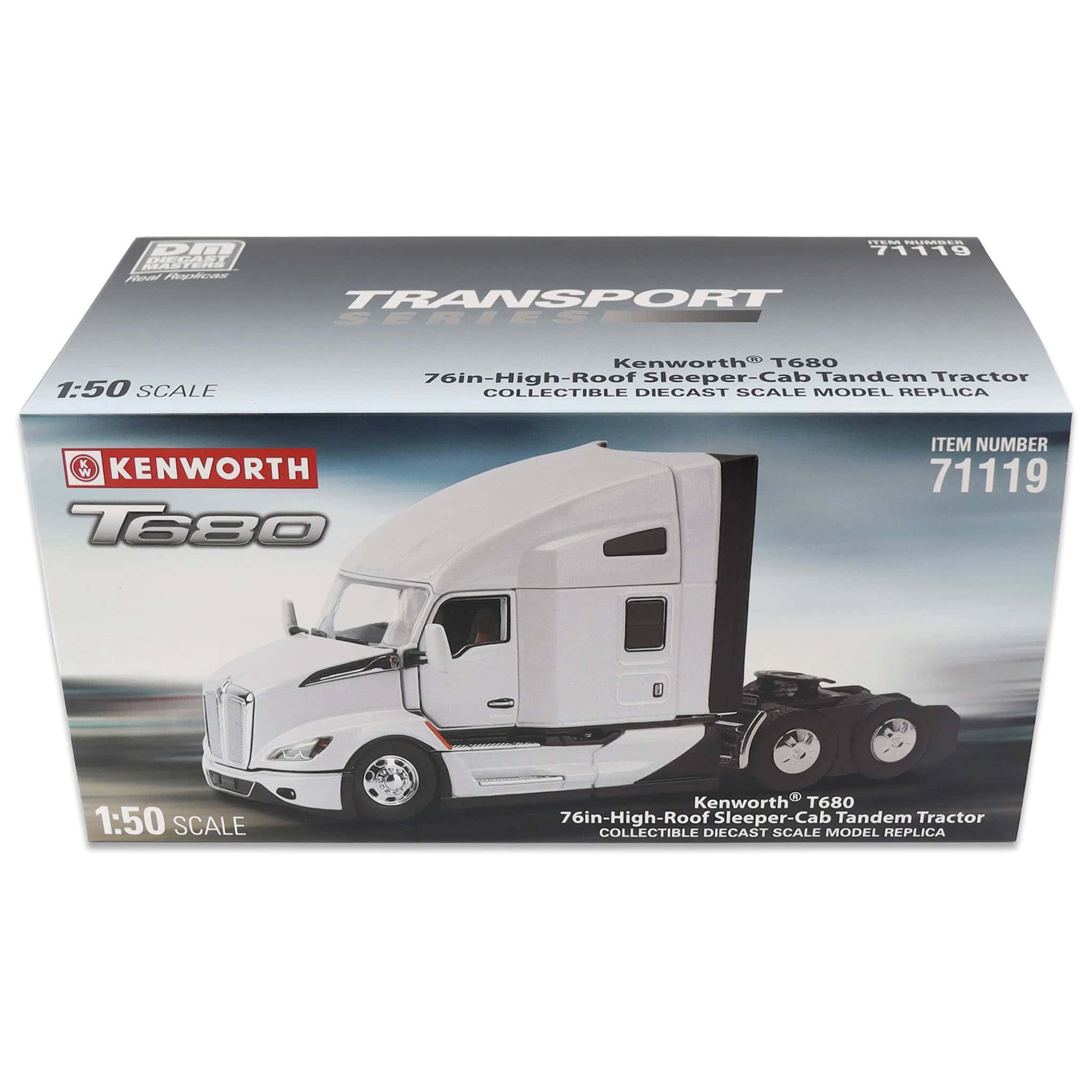 1/50 Pearl White Kenworth T680 76in High-Roof Sleeper Cab Tandem