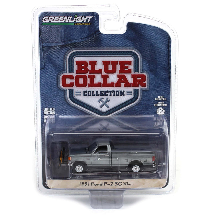 Raw Chase Unit ~ 1/64 1991 Ford F-250 XL 4x4 with Snow Plow, Blue Collar Series 13
