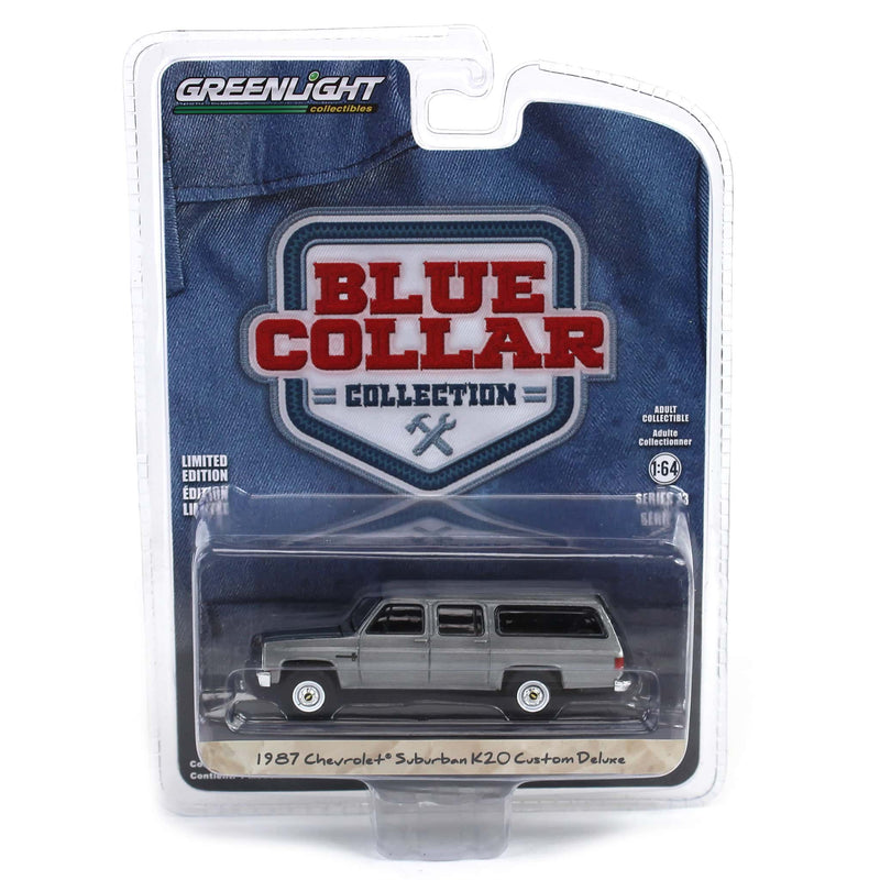 Raw Chase Unit ~ 1/64 1987 Chevrolet Suburban K20 Custom Deluxe, Construction Yellow, Blue Collar Series 13