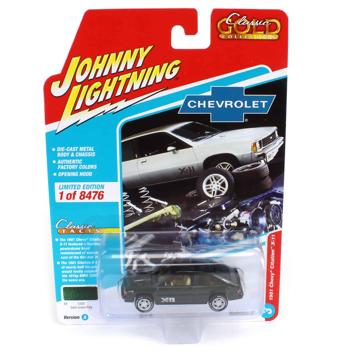 1/64 Johnny Lightning Classic Gold 2022 Release 3A - 1981 Chevrolet Citation X-1 Dark Green Metallic