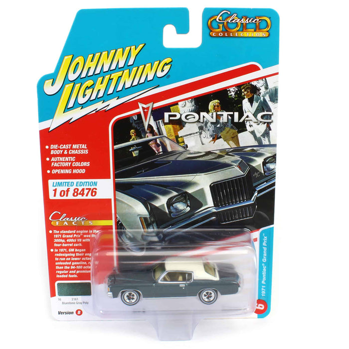 1/64 Johnny Lightning Classic Gold 2022 Release 3B - 1971 Pontiac Grand Prix Bluestone Gray Metallic