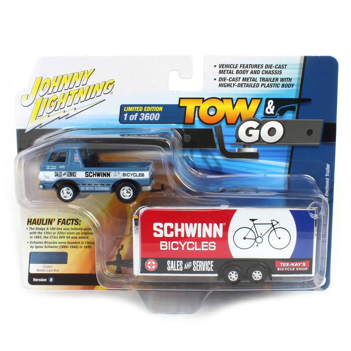 1/64 1965 Dodge A-100 Pickup with Enclosed Trailer, Schwinn Bicycles, Johnny Lightning Tow & Go