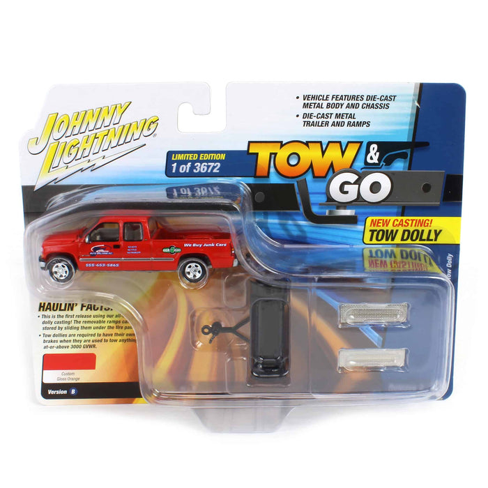 1/64 2002 Chevy Silverado with Two Dolly, 1st Class Auto Salvage Inc., Johnny Lightning Tow & Go