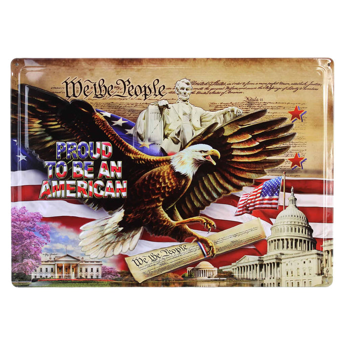 We the People, Proud to Be an American 17in x 12in Tin Sign