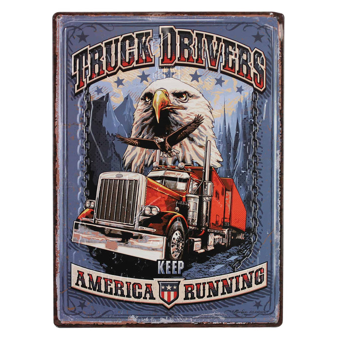 (B&D) Truck Drivers Keep America Running 12in x 17in Tin Sign - Damaged Item