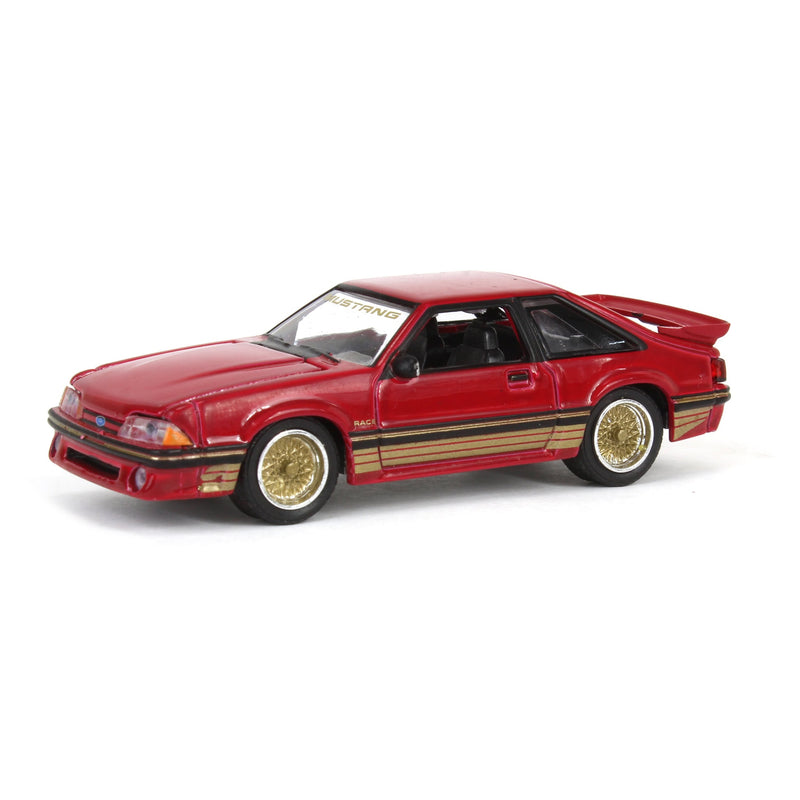1/64 1988 Ford Mustang SLN with Gold Decals & Rims, Scarlet Red, LP Diecast Garage Exclusive