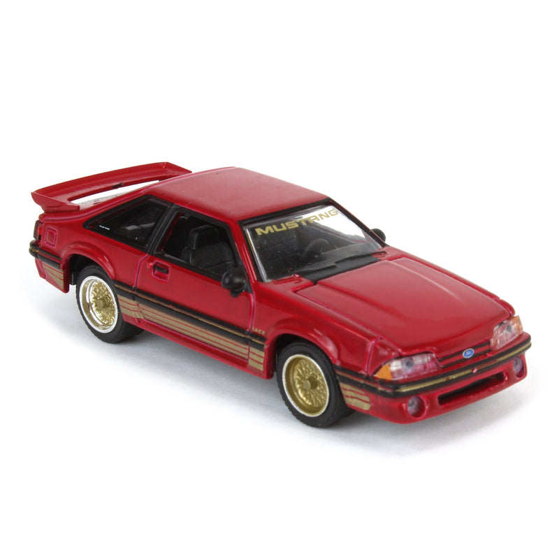 1/64 1988 Ford Mustang SLN with Gold Decals & Rims, Scarlet Red, LP Diecast Garage Exclusive