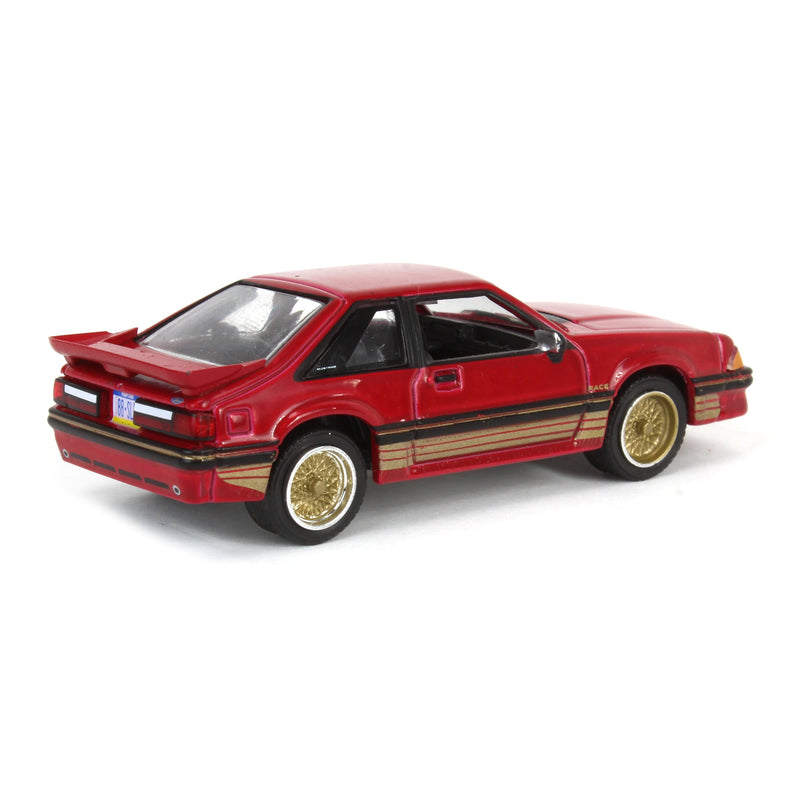 1/64 1988 Ford Mustang SLN with Gold Decals & Rims, Scarlet Red, LP Diecast Garage Exclusive