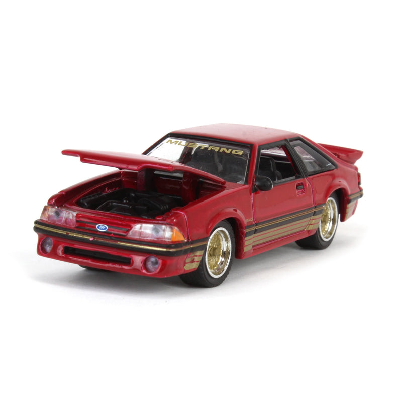 1/64 1988 Ford Mustang SLN with Gold Decals & Rims, Scarlet Red, LP Diecast Garage Exclusive