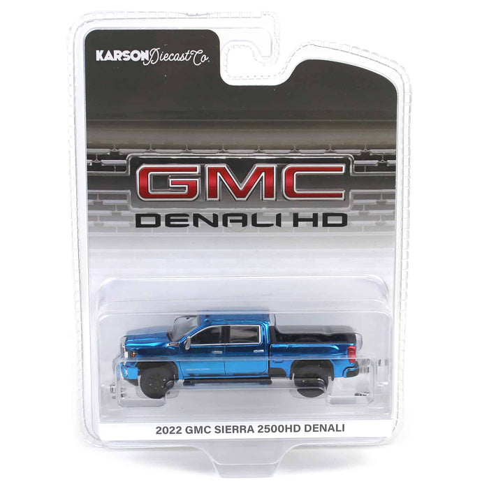 Blue Chrome Chase Unit ~ 1/64 2022 GMC Sierra 2500 Denali, Karson Diecast Exclusive