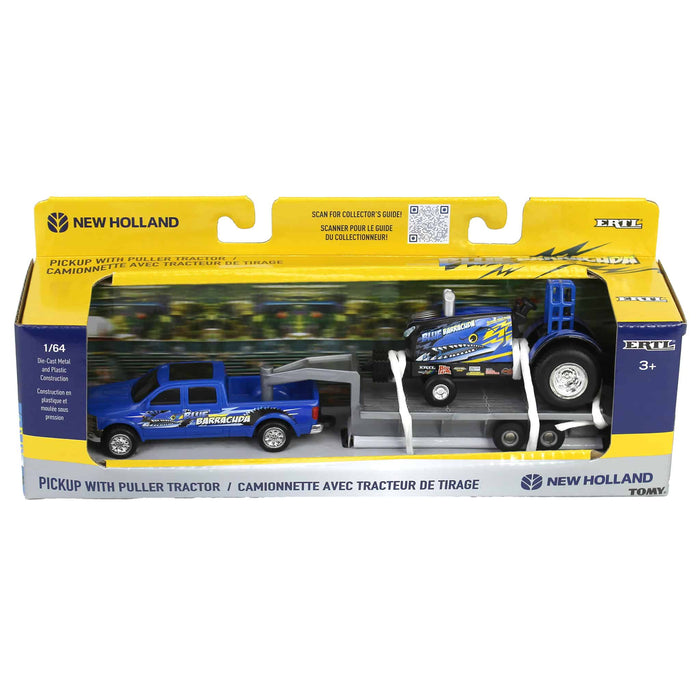 1/64 New Holland "Blue Barracuda" Pulling Tractor with Pickup Truck & Trailer