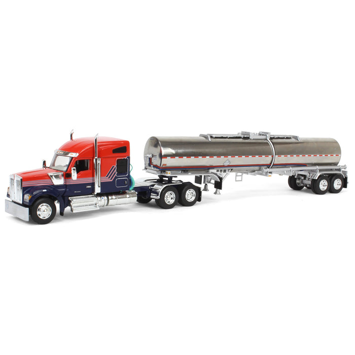 1/64 Red & Blue Kenworth W990 76in Sleeper with Brenner Chemical Tank Trailer, DCP by First Gear