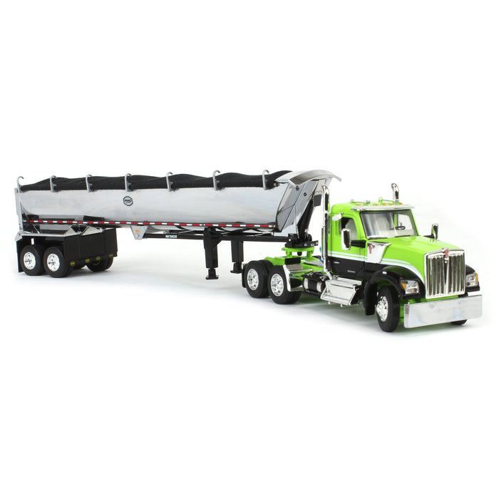 1/64 Lime Green & Black Kenworth W990 Day Cab with MAC Half Round End Dump Trailer, DCP by First Gear