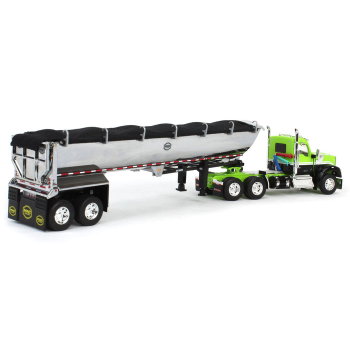 1/64 Lime Green & Black Kenworth W990 Day Cab with MAC Half Round End Dump Trailer, DCP by First Gear