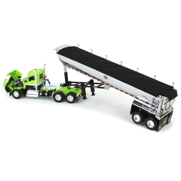 1/64 Lime Green & Black Kenworth W990 Day Cab with MAC Half Round End Dump Trailer, DCP by First Gear
