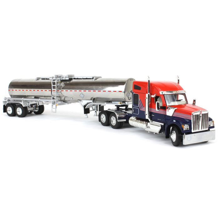 1/64 Red & Blue Kenworth W990 76in Sleeper with Brenner Chemical Tank Trailer, DCP by First Gear