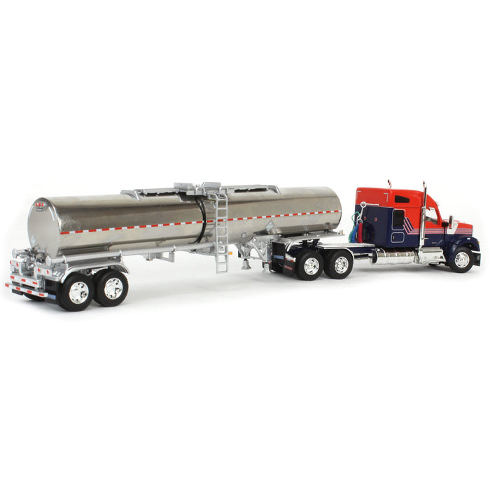 1/64 Red & Blue Kenworth W990 76in Sleeper with Brenner Chemical Tank Trailer, DCP by First Gear