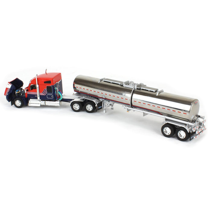 1/64 Red & Blue Kenworth W990 76in Sleeper with Brenner Chemical Tank Trailer, DCP by First Gear