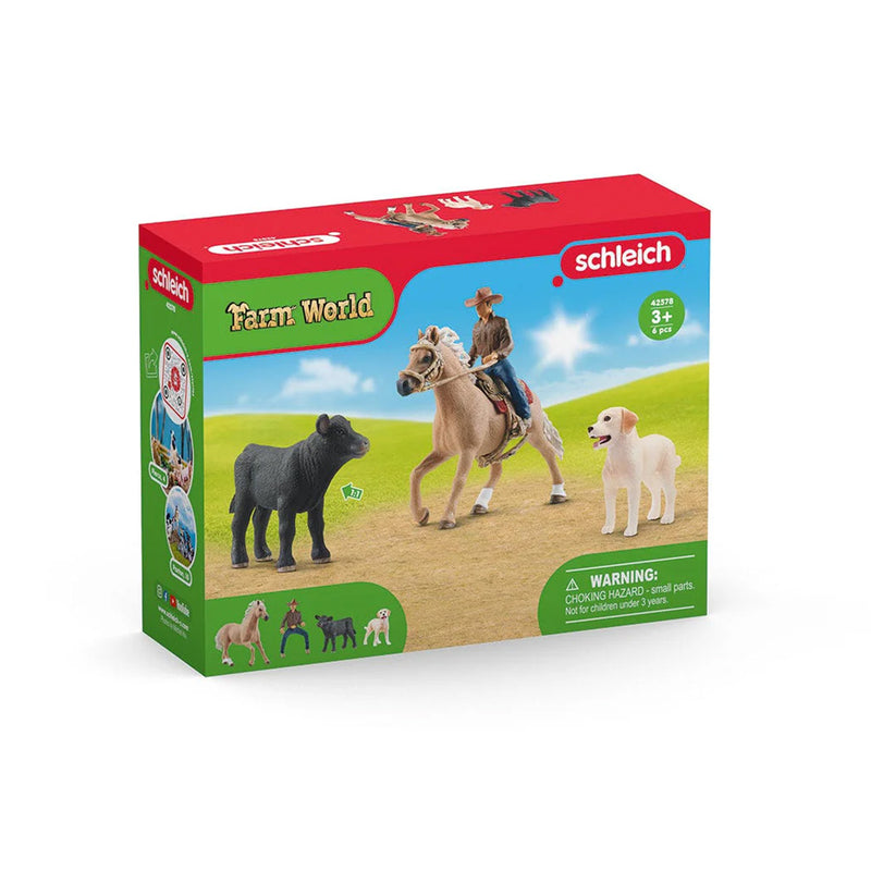 Western Riding Adventures Set with Cowboy, Horse, Calf, Dog & Accessories by Schleich