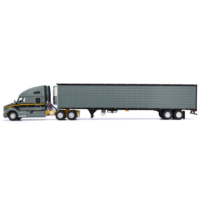 1/64 Gunmetal Gray Kenworth T680 Sleeper with Tandem-Axle Reefer Trailer, DCP by First Gear