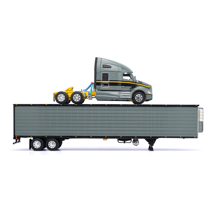 1/64 Gunmetal Gray Kenworth T680 Sleeper with Tandem-Axle Reefer Trailer, DCP by First Gear