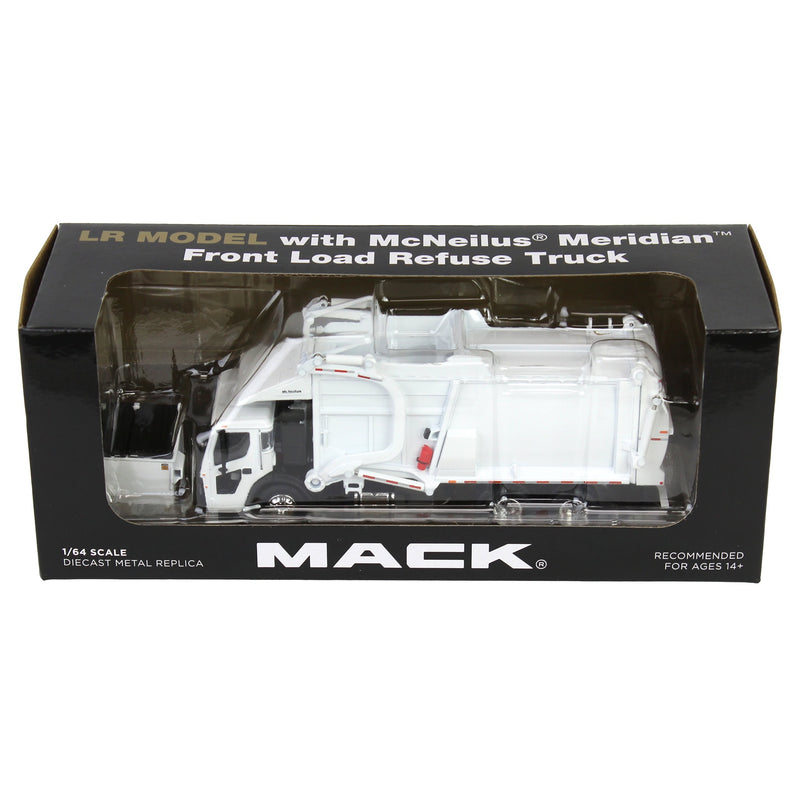 1/64 White Mack LR w/ McNeilus Meridian FEL Refuse Body & Refuse Bin, DCP by First Gear