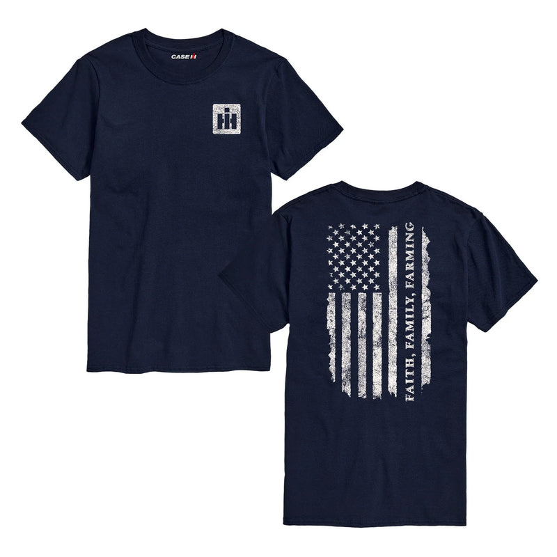 Adult IH Faith Family Farming Flag Navy Blue Short Sleeve T-Shirt