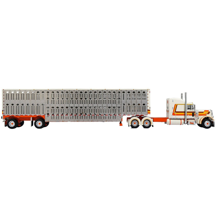 1/64 Cream & Orange Peterbilt 379 with Wilson Livestock Trailer, Kulak & Sons, DCP by First Gear