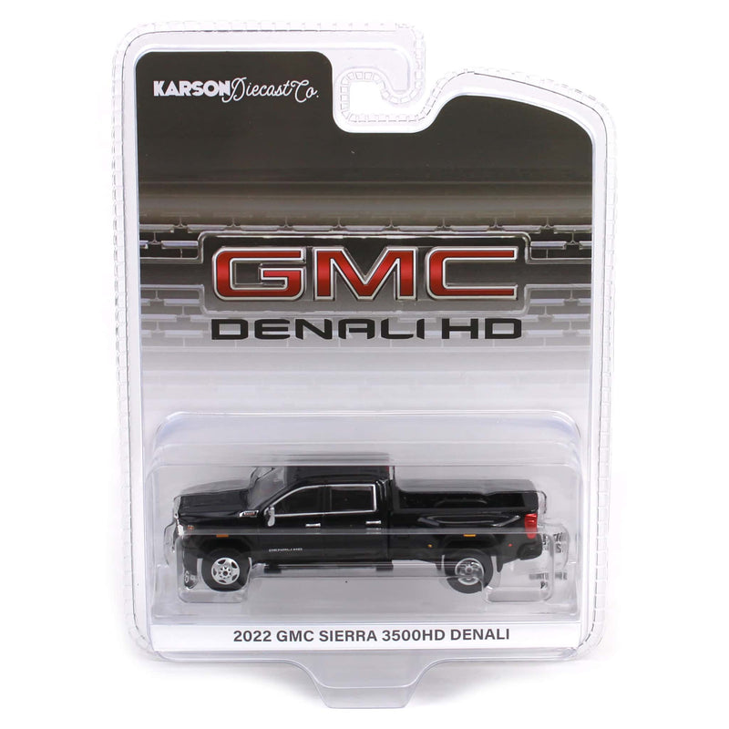 (B&D) 1/64 2022 GMC Sierra 3500 Denali Dually, Ebony Twilight Metallic, Karson Diecast Exclusive - Damaged Item