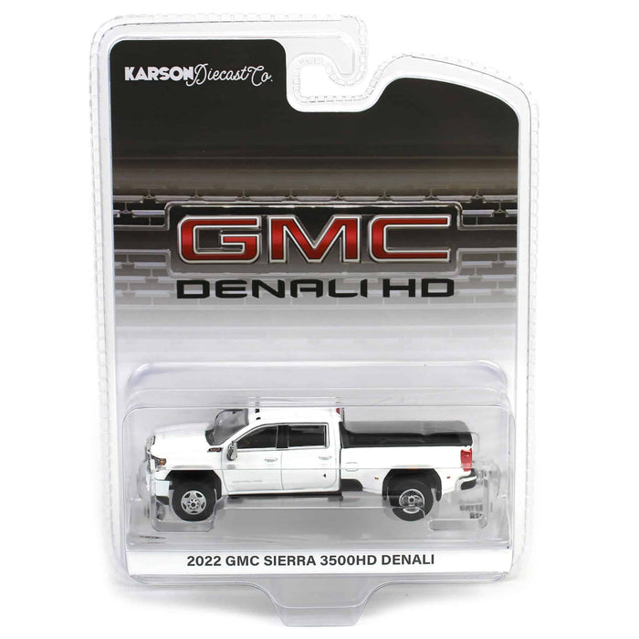 1/64 2022 GMC Sierra 3500 Denali Dually, White Frost, Karson Diecast Exclusive