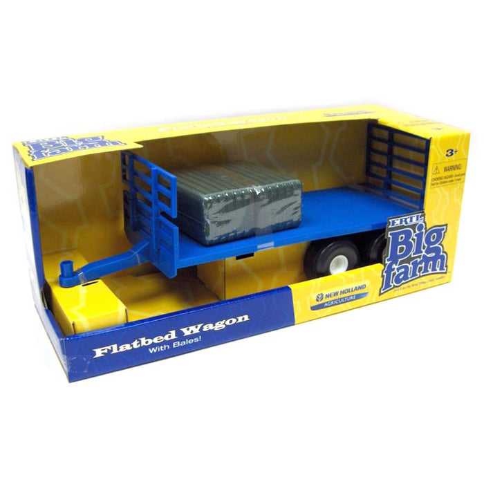 1/16 Big Farm New Holland Tandem Axle Flatbed Wagon with 2 Square Bales