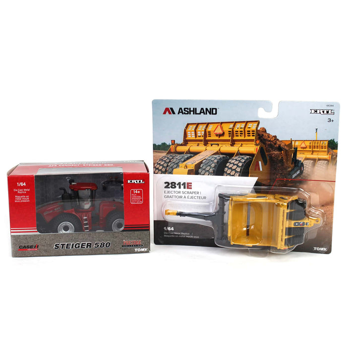 1/64 Case IH AFS Connect Steiger 580 4WD with (1) Ashland 2811E Pull Type Scraper