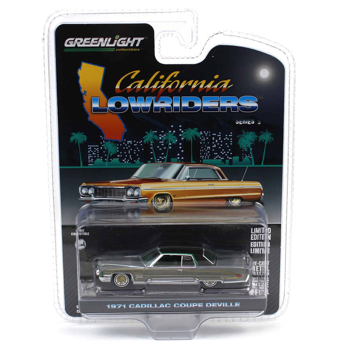 Raw Chase Unit ~ 1/64 1971 Cadillac Coupe DeVille, Green & Gold, California Lowriders Series 5