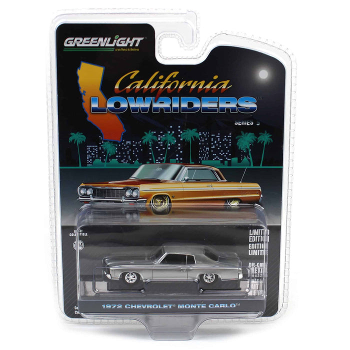 Raw Chase Unit ~ 1/64 1972 Chevrolet Monte Carlo, Silver & Black, California Lowriders Series 5