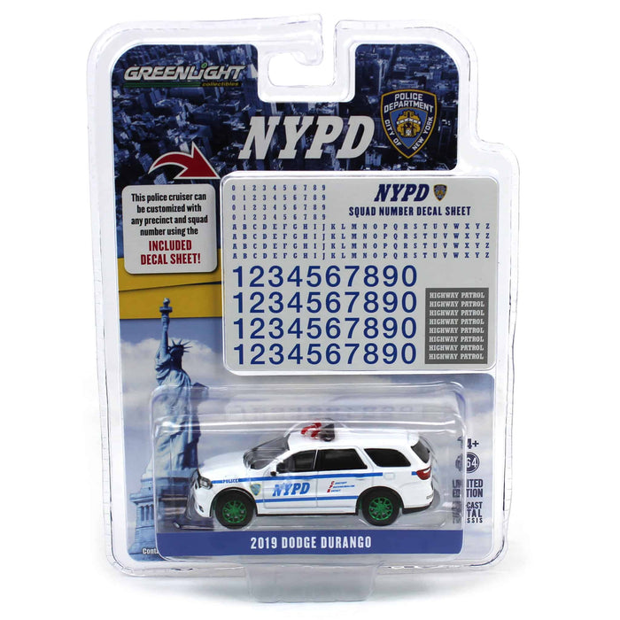 Green Machine ~ 1/64 2019 NYPD Dodge Durango with Squad Number Decal Sheet, Hobby Exclusive