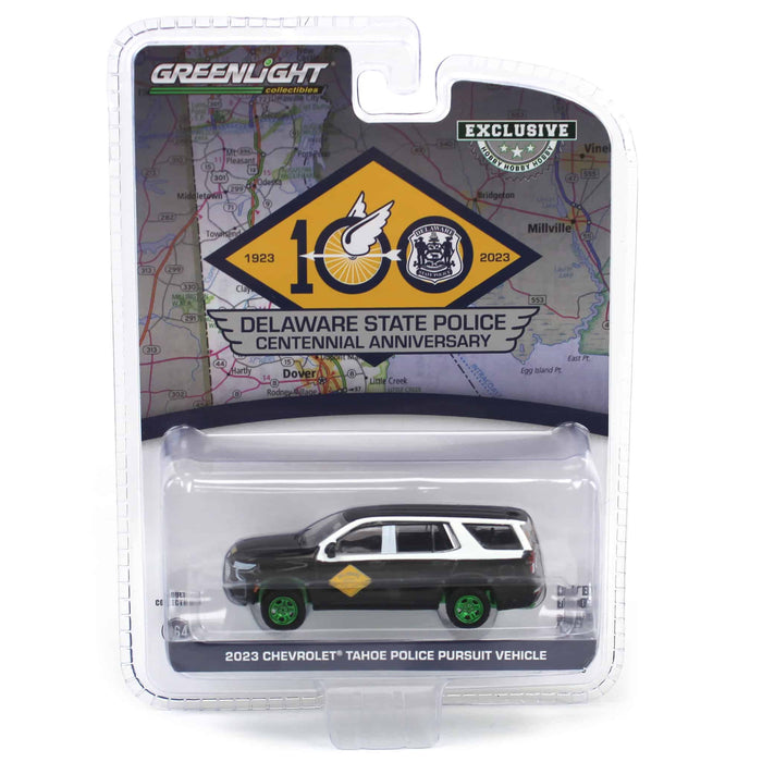 Green Machine ~ 1/64 2023 Chevrolet Tahoe Police Pursuit Vehicle, Delaware State Police, Hobby Exclusive