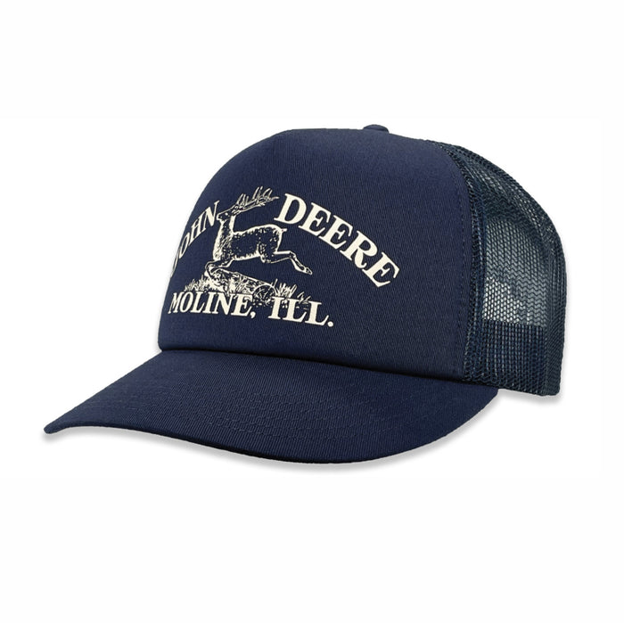 John Deere Vintage Logo Navy Blue Mesh Back Trucker Hat