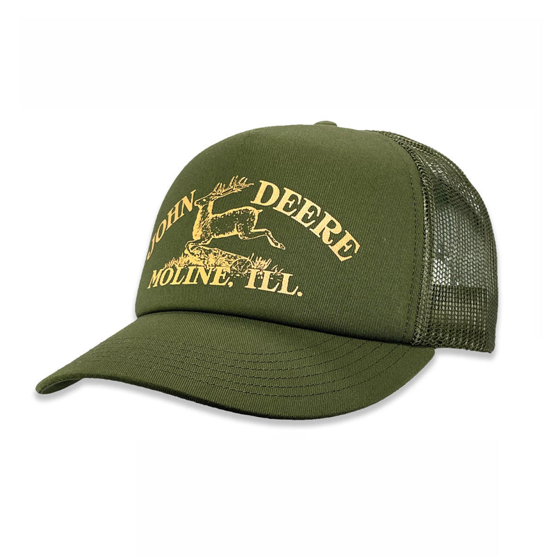 John Deere Vintage Logo Olive Green Mesh Back Trucker Hat