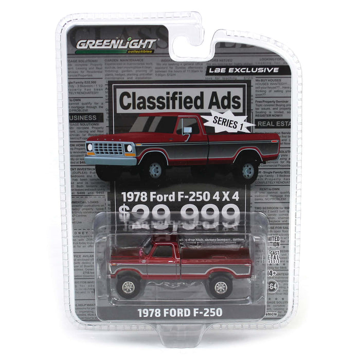 1/64 1978 Ford F-250 Pickup Truck, Red, LBE Diecast Exclusive