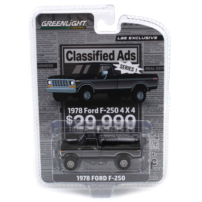 1/64 1978 Ford F-250 Pickup Truck, Black, LBE Diecast Exclusive