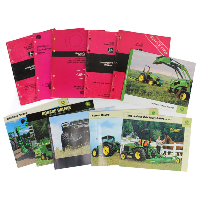 Lot of (5) John Deere Operators Manuals and (6) Sales Brochures